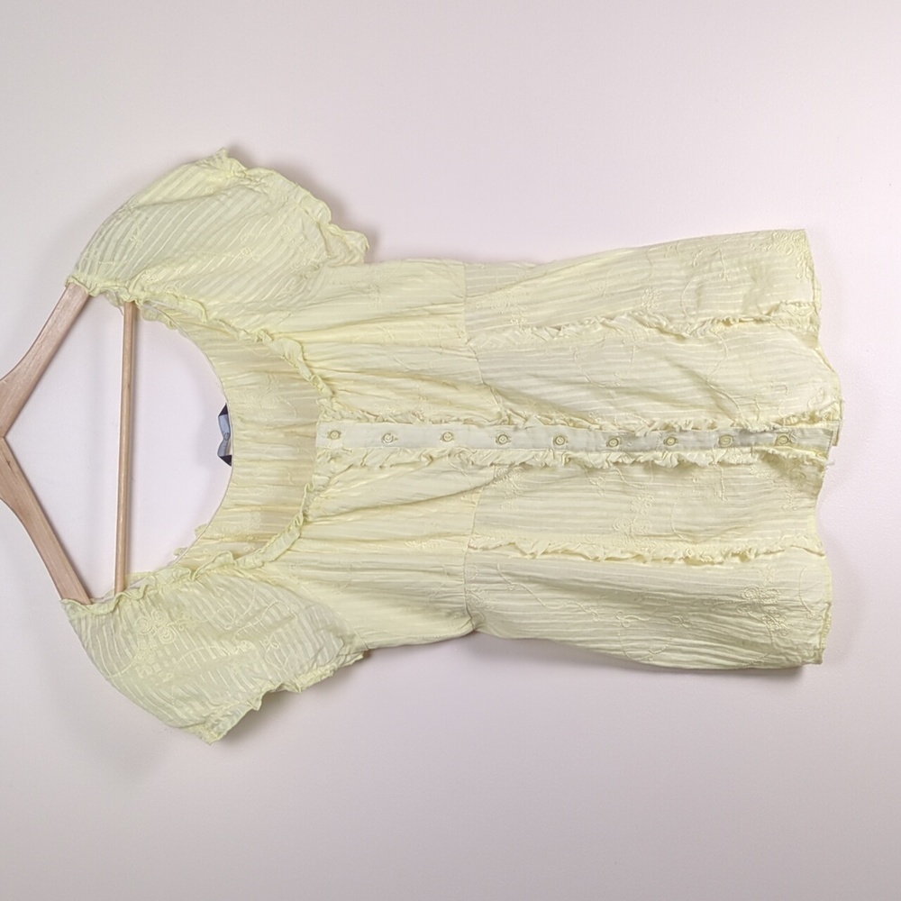 Evans UK 20 Butter Yellow Embroidered 100% Cotton Milkmaid Blouse (US 16/18)